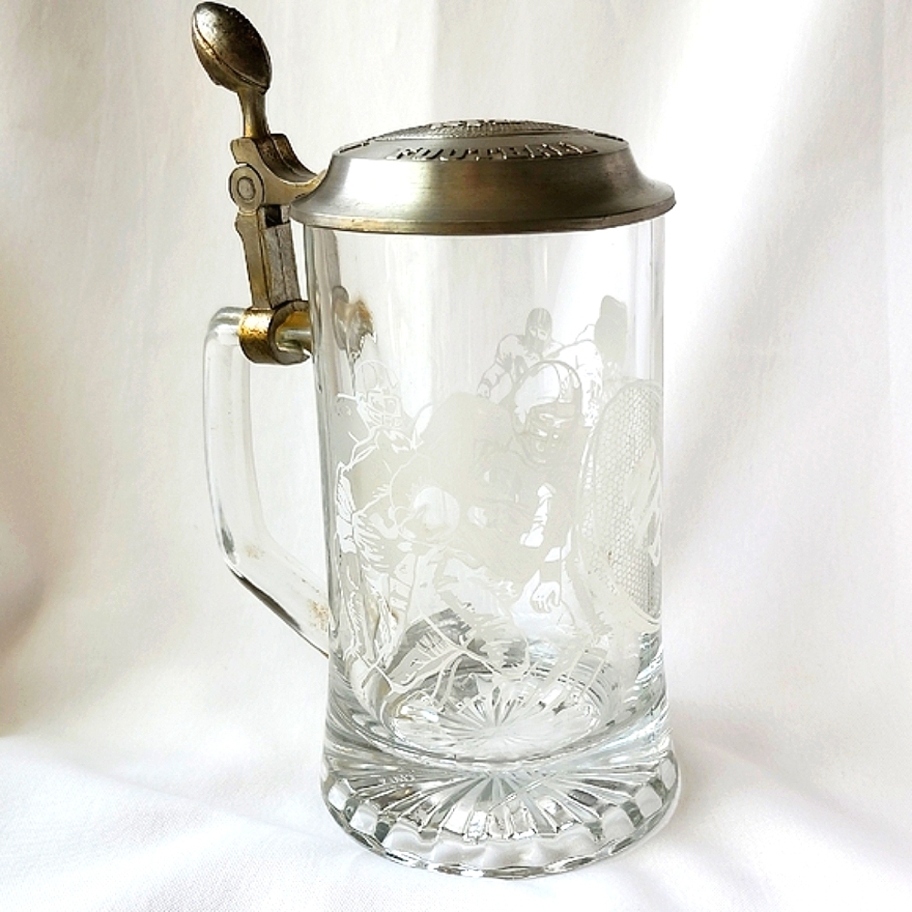 Glass Beer Stein with Metal Lid